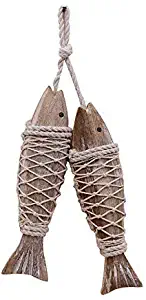 Only 2 Pieces Nautical Wooden Fish Wall Hanging Ornaments Home Wall Decor Hanger Gift