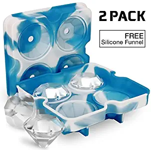 Ice Cube Trays with Lids, Diamond-Shaped Silicone BPA-Free Stackable Easy Release Ice Molds Multifunctional Storage Containers for Ice, Whiskey, Candy and Chocolate by Bella Vino(White&Blue)