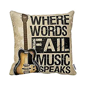 Decorbox Where Words Fall Music Speaks Quote Throw Pillow Case Vintage Cushion Cover Guitar Pillowcase 16X16 Twin Sides