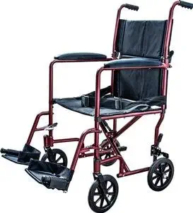 Aluminum Transport Chair Lightweight Wheelchair, 19" (Burgundy)