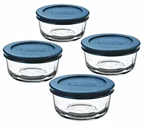 Anchor Hocking Classic Glass Food Storage Containers with Lids, Blue, 1 Cup (Set of 4)