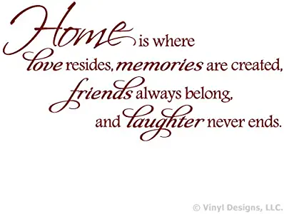 Home is Where Love Resides Quote Vinyl Wall Decal Sticker Art, Removable Home Decor, Burgundy, 49in x 24in
