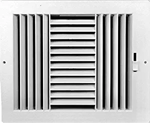 HBW Three-Way Plastic Side Wall/Ceiling Register in White 10" w X 6" h for Duct Opening (Outside Dimension is 11.75" w X 8" h)