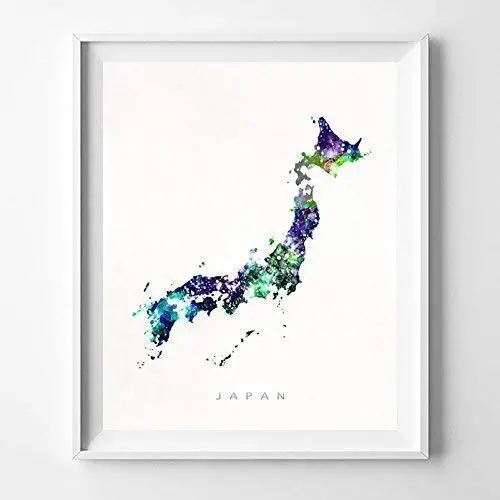 Japan Watercolor Map Wall Art Poster Home Decor Print Watercolour Artwork - Unframed