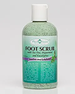 PhysAssist Foot Scrub 8 oz. with Tea Tree, Peppermint & Eucalyptus Soothes and Exfoliates Promoting a Deep Cooling Sensation Leaving Feet Feeling Calm and Refreshed.