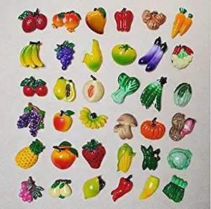 URTop 36 Pcs Resin Fridge Magnets Mini Lovely Fruits Vegetables Decorative Board Magnetic Stickers Fridge Decors Mix Style
