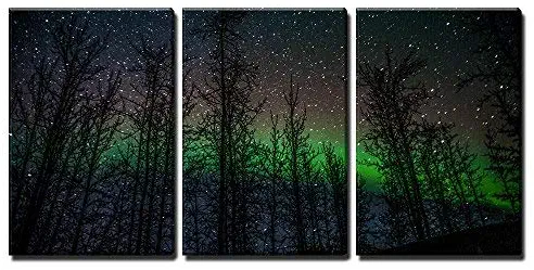 wall26 - 3 Piece Canvas Wall Art - Northern Lights Aurora Borealis - Modern Home Decor Stretched and Framed Ready to Hang - 16"x24"x3 Panels