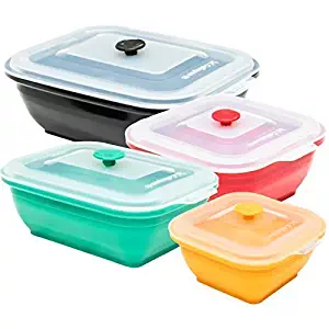 Collapse it Silicone Food Storage Containers - BPA Free Airtight Silicone Lids, 4 Piece Set of 7-Cup & 4-Cup Collapsible Lunch Box Containers - Oven, Microwave, Freezer Safe