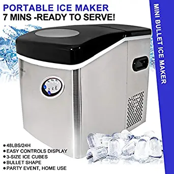 Portable Ice Maker Machine for Countertop Makes 26 lbs of Ice per 24 hours - Ice Cubes ready in 6 Minutes … (48lbs)
