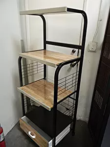 Black Microwave Cart With Power Strip