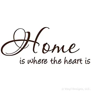 Home is Where The Heart is Quote Vinyl Wall Decal Sticker Art, Removable Home Decor, Brown, 48in x 19in