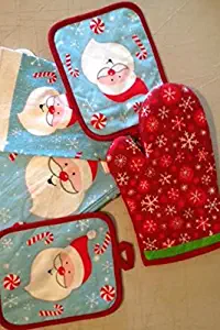 Christmas Kitchen Towel Set 7 Piece- Kitchen Towels, Pot Holders, Oven Mitt & Dishcloth - 7-Piece Santa Kitchen Set