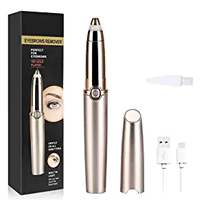 Eyebrow Hair Remover, USB Rechargeable Painless Eyebrow Trimmer Epilator for Women, Portable Facial Hair Removal Razor, Electric Eyebrow Shaver with Light, Rose Gold