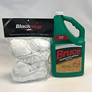 Bruce Hardwood and Laminate FloorCleaner 64oz +Black Mop Cover Replacement (2 pack)