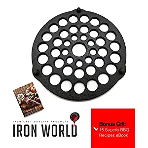 Cast Iron Meat Rack/Trivet By Iron World | Hand Made, Black, Pre Seasoned | Free Bonus BBQ Recipes eBook