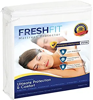 FRESHFIT Premium Bamboo Waterproof Noiseless King Mattress Protector. Comfortable Vinyl Free Protection from Perspiration and Fluid Spills. King Size Pad. Hypoallergenic Mattress Cover. Free Bonus.