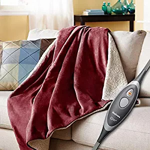 Holmes Oversized Reversible Sherpa Velvet Soft Heated Throw (Various Colors) (Garnet (Red))