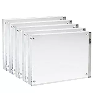 Sooyee 5 Pack 5X7 Acrylic Picture Frames,Clear,Magnetic Photo Picture Frame, Double Sided Frameless Stand Desktop Photograph Display