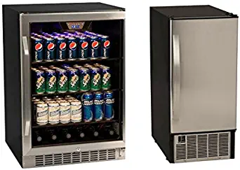 Edgestar 148 Can Stainless Steel Beverage Cooler & 45lb Stainless Steel Clear Icemaker