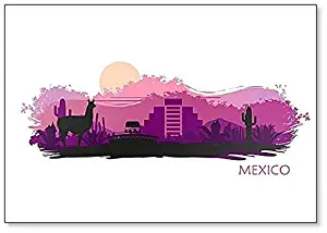 Stylized Landscape of Mexico with a Llama, Cactuses and Ancient Pyramid Fridge Magnet