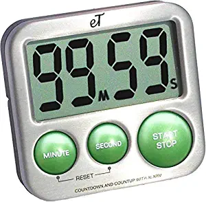 Digital Kitchen Timer Stainless Steel - Strong Magnetic Back - Kickstand - Loud Alarm - Large Display - Auto Memory - Auto Shut-Off - Model eT-25 (Lime) by eTradewinds