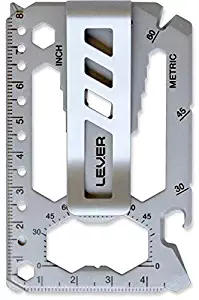 Lever Gear Toolcard Pro with Money Clip - 40 in 1 Credit Card Multitool. Sleek Minimalist Stainless Steel Wallet Multi Tool and Money Clip - Bead Blast Silver