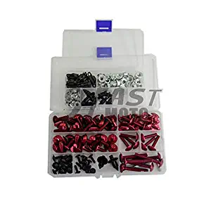 9FastMoto Full Motorcycle Fairings Bolt Screw Kits for Ninja 300 2013 2014 13 14 Kawasaki EX300R Aluminium Screws Fastener Clips (Red & Silver)