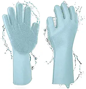 Jeerhope Silicone Gloves Magic Waterproof Latex Gloves Household for Kitchen Dish Washing Laundry Cleaning 1 Pair (Green)