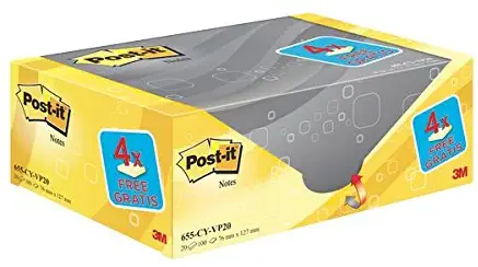 Post-it Self-adhesive pad POST-ITÂ (655CY-VP20), 127x76mm, (20+4) x100 sheets, yellow