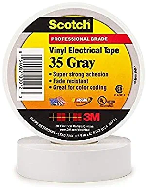 Scotch Vinyl Color Coding Electrical Tape 35, 3/4 in x 66 ft, Gray