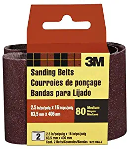 3M 9251NA-2 Heavy-Duty Power Sanding Belts, 2.5-Inch by 16-Inch, Medium Grit, 2-Pack