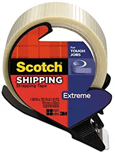 Scotch 8959RD Bi-Directional Filament Tape w/Dispenser, 1.88-Inch x 21.8yds, 3-Inch Core, Clear