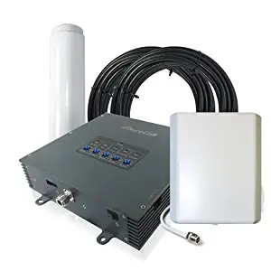 SureCall Force 5 3G 4G Quad Band Adjustable Cell Phone Signal Booster Kit for Large Buildings - SC-PolyO-72-OP-Kit - Outside Omni and inside Panel Antenna