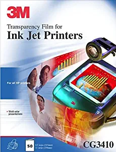 3M CG3410 Ink Jet Transparency Film for Canon and Epson Printers, 50 sheets