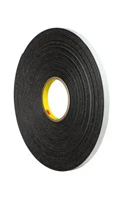 3M Double Coated Polyethylene Foam Tape 4466, Black, 1/2 in x 36 yd 1/16 in (Case of 18)