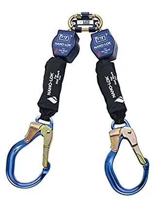 3M DBI-SALA Nano-Lok Hot Work, 3101505 6' Twin Leg Connector with Aluminum Locking Nose Rebar Hook Ends, Blue/Black