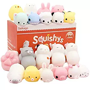 Satkago Mochi Squishies Toys, 20 Pcs Mini Mochi Squishys Toys Party Favors for Kids Panda Squishies Kawaii Squishies Cat Stress Reliever Toys