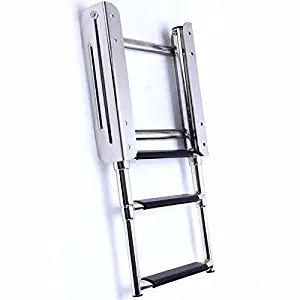 Hoffen Stainless Steel Telescoping 3 Step Ladder Under Platform Slide Mount Ladder Boat Boarding