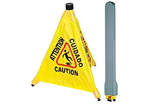 Tiger Chef Commercial 19 1/2 inch Pop-Up Safety Cone with Storage Tube Multi-Lingual Caution Imprint and Wet Floor Symbol, Yellow (8)