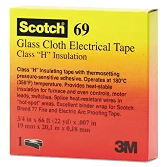 3M Scotch 54007099109 Glass Cloth Silicone Adhesive Electrical Tape, 392 Degree F, 3000V Dielectric Strength, 66' Length x 3/4" Width, White