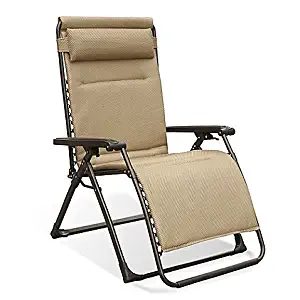 Never Rust Aluminum Oversized Adjustable Relaxer in Tan, Multi-positional/Foldable