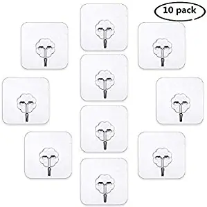 gotain Adhesive Sticky Heavy Duty Utility Hook Transparent Reusable Wall Hangers 22lb Waterproof for Home Kitchen Bathroom Bedroom Dorm Keys Bag Towels-10 Pack, White