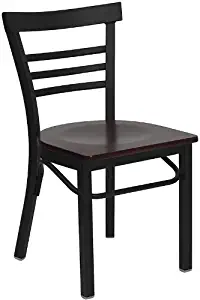 Flash Furniture HERCULES Series Black Three-Slat Ladder Back Metal Restaurant Chair - Mahogany Wood Seat (Renewed)