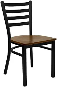 HERCULES Series Black Ladder Back Metal Restaurant Chair - Cherry Wood Seat [XU-DG694BLAD-CHYW-GG] (Renewed)