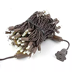 Novelty Lights 100 Light LED Christmas Mini Light Set, Outdoor Lighting Party Patio String Lights, Warm White, Brown Wire, 34 Feet