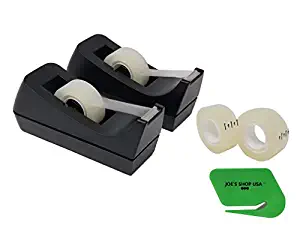 Weighted Tape Dispensers (2 Pack Includes Tape Rolls and Letter Opener)