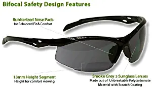 Bifocal Safety Glasses SB-9000 PS Smoke, 1.50
