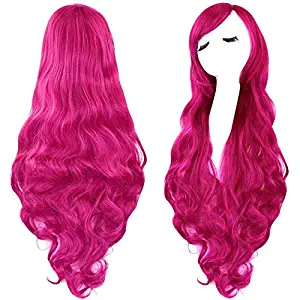 Rbenxia Curly Cosplay Wig Long Hair Heat Resistant Spiral Costume Wigs Anime Fashion Wavy Curly Cosplay Daily Party Rose Red 32" 80cm