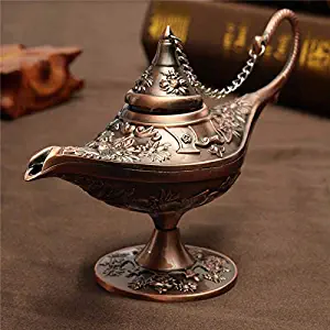Figurines & Miniatures - Vintage Rare Legend Brass Bronze Magic Genie Light Wishing Lamp Pot Collection Oranments - Holder Photocell Yard Dawn Solar Flower Outside Adapter Voltage Accessor