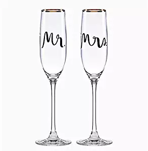 Kate Spade New York Bridal Party Mr and Mrs Champagne Toasting Flute Pair, Non-leaded Crystal